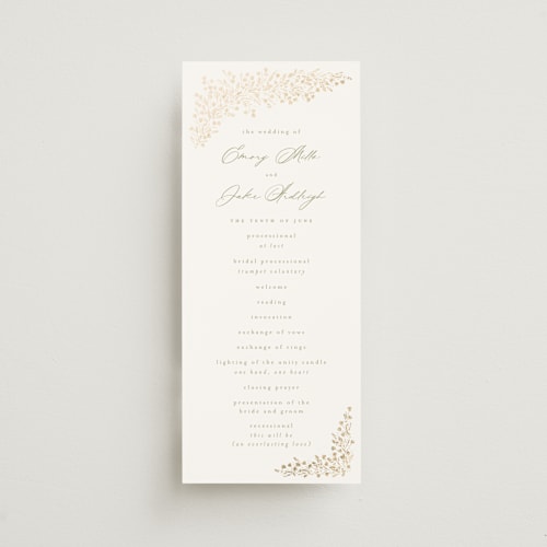This is a leaf unique wedding programs with foil pressed by Kristie Kern called villa printing on signature in standard