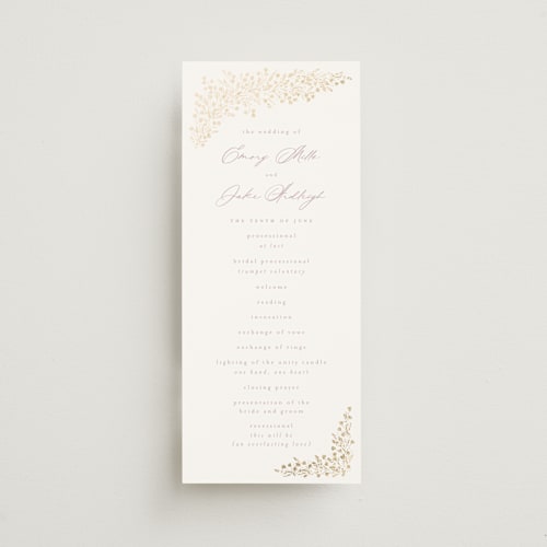 This is a lilac unique wedding programs with foil pressed by Kristie Kern called villa printing on signature in standard