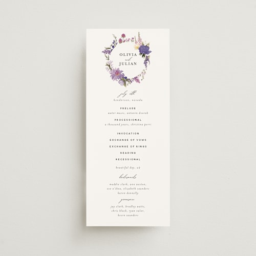 This is a wisteria unique wedding programs with foil pressed by Susan Moyal called lush printing on signature in standard
