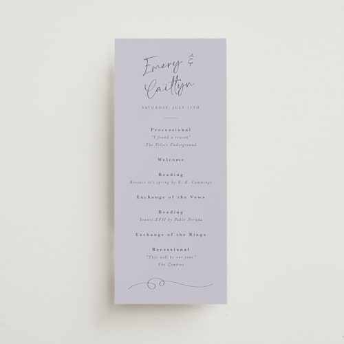 This is a amethyst unique wedding programs with standard by Adelyn T. called ink scribble printing on signature in standard