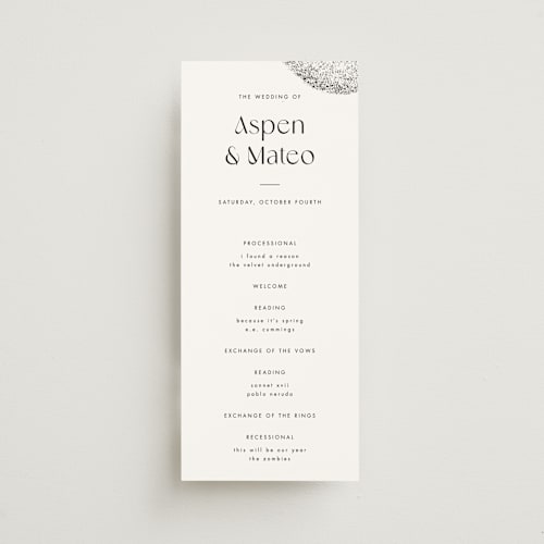 This is a ink unique wedding programs with standard by Blustery August called forever printing on signature in standard
