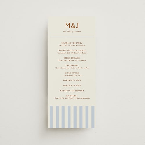 This is a wave unique wedding programs with standard by Kelly Watkins called stripes printing on signature in standard