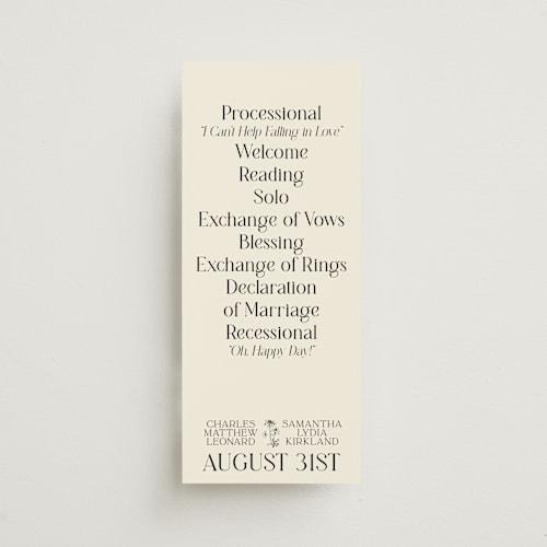 This is a cream unique wedding programs with standard by Baumbirdy called floral emblem printing on signature in standard