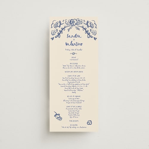 This is a marseille blue unique wedding programs with standard by Ani Somi called santa catalina printing on signature in standard