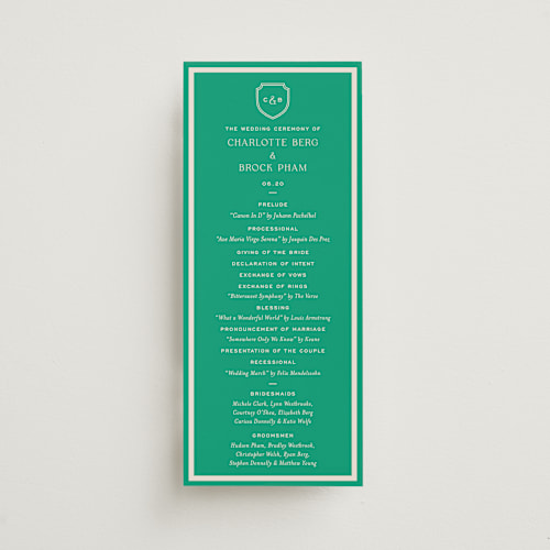 This is a lawn unique wedding programs with standard by Megan Davis called racquet printing on signature in 4x9