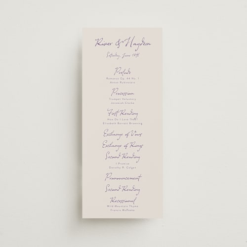 This is a hydrangea unique wedding programs with standard by Cass Loh called tablescape drawing printing on signature in 4x9