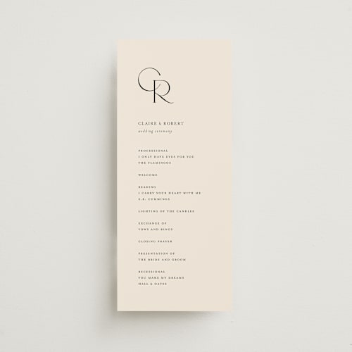 This is a linen unique wedding programs with standard by Kelly Schmidt called edge printing on signature in standard