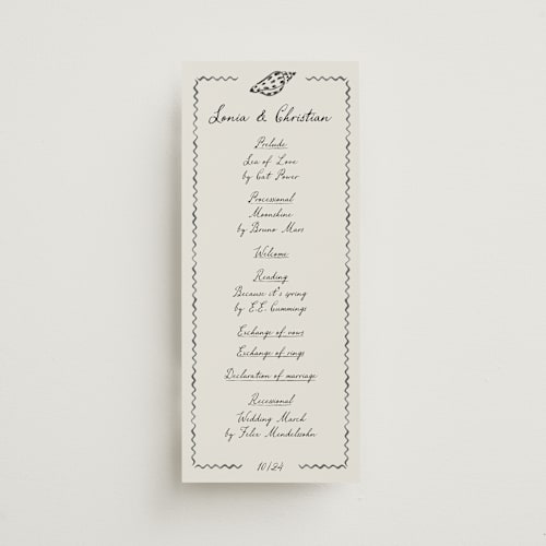 This is a rock unique wedding programs with standard by Pati Cascino called puglia printing on signature in 4x9