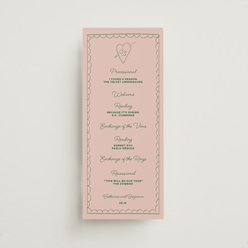 This is a avocado unique wedding programs with standard by Helena Vitto called crazy little thing called love printing on signature in standard