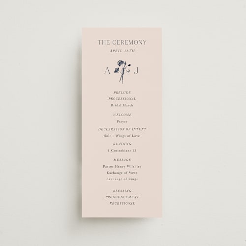 This is a champagne unique wedding programs with standard by Lindsay Megahed called floral monogram printing on signature in standard