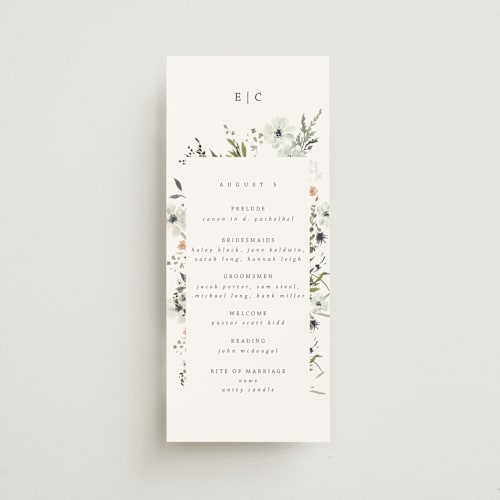 This is a lace unique wedding programs with standard by Hannah Williams called wildflower garden printing on signature in standard