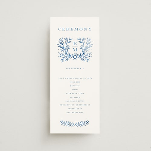 This is a cobalt unique wedding programs with standard by Petra Kern called royal printing on signature in standard