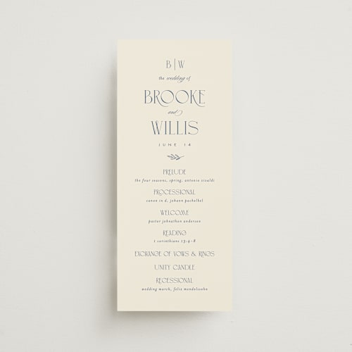 This is a ecru unique wedding programs with standard by Erica Krystek called arched monogram printing on signature in standard