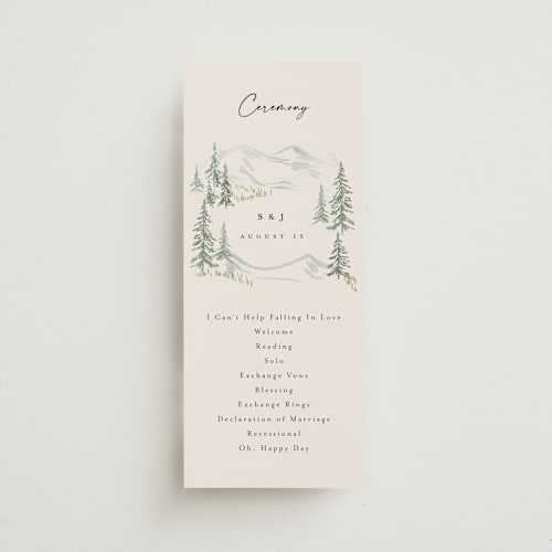 This is a forest unique wedding programs with standard by Petra Kern called paradise printing on signature in standard