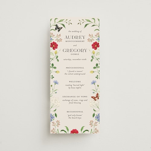 This is a elder flower unique wedding programs with standard by Sarah Knight called wild meadow printing on signature in standard