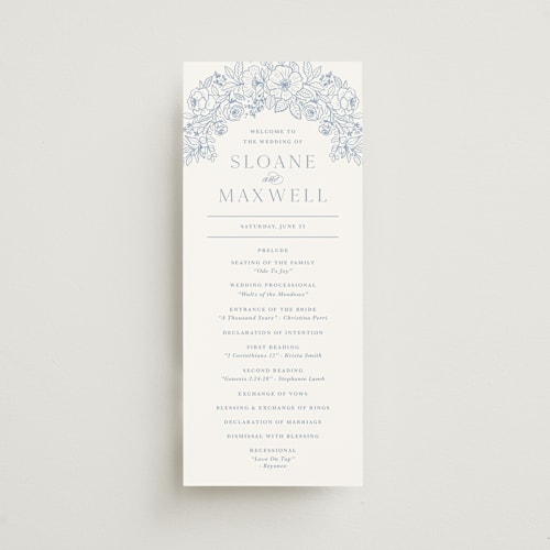 This is a nova unique wedding programs with standard by Kristen Smith called wild roses printing on signature in standard