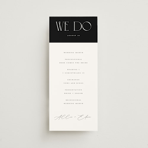 This is a pearl unique wedding programs with standard by Christie Garcia called everly printing on signature in standard