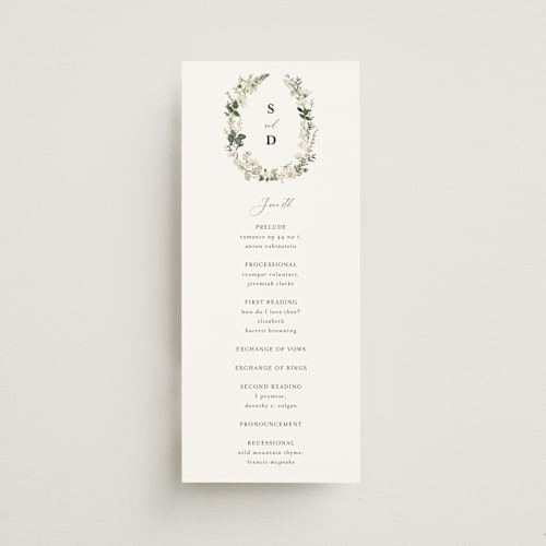 This is a opal unique wedding programs with standard by Susan Moyal called lilac bloom printing on signature in standard