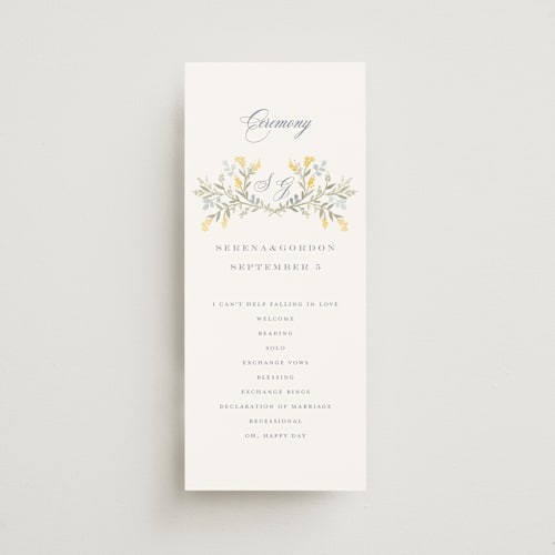 This is a spring unique wedding programs with standard by Petra Kern called monogrammed printing on signature in standard