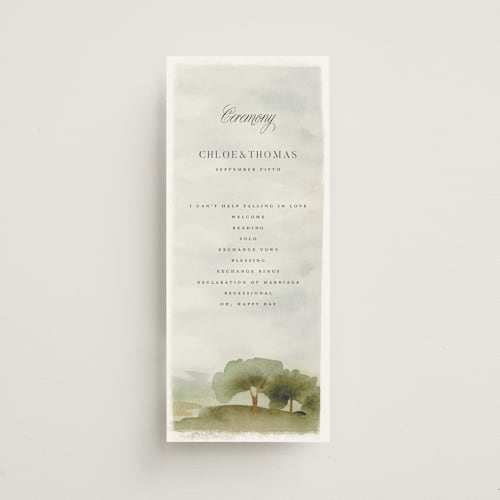 This is a emerald unique wedding programs with standard by Petra Kern called countryside printing on signature in standard