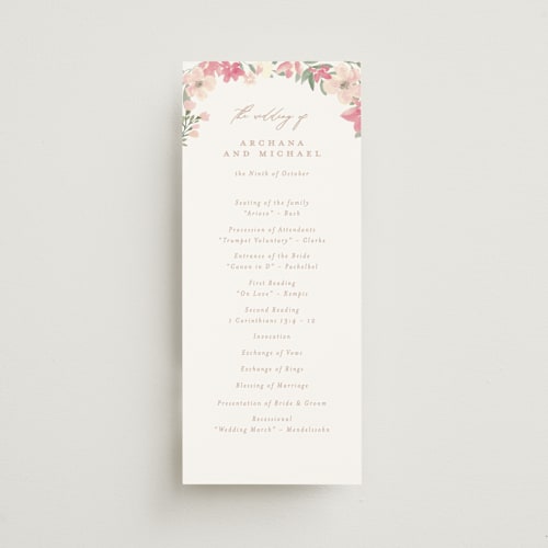 This is a carnation unique wedding programs with standard by Creo Study called nilgiri printing on signature in 4x9