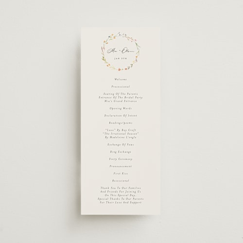 This is a snow unique wedding programs with standard by Lori Wemple called delicate florals printing on signature in standard