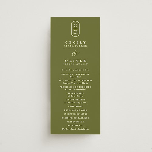 This is a summer unique wedding programs with standard by Angela Marzuki called garland monogram printing on signature in standard