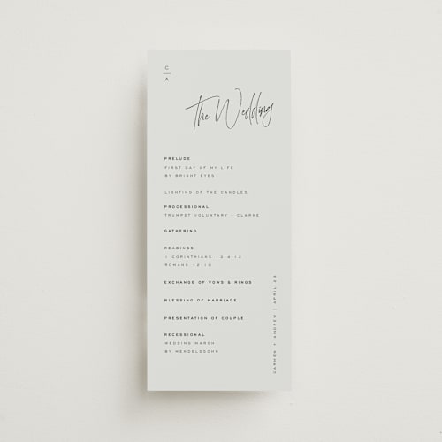 This is a mint unique wedding programs with standard by Michelle Taylor called signature script printing on signature in standard