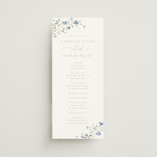 This is a aquamarine unique wedding programs with standard by Everett Paper Goods called sweeping meadow printing on signature in 4x9