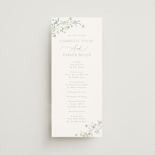 This is a waterlily unique wedding programs with standard by Everett Paper Goods called sweeping meadow printing on signature in 4x9