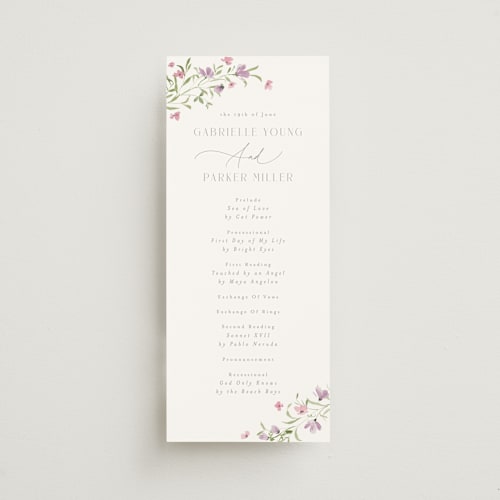 This is a azalea unique wedding programs with standard by Everett Paper Goods called sweeping meadow printing on signature in 4x9