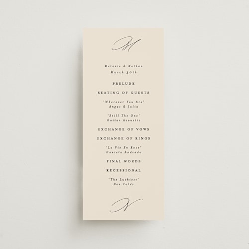 This is a ivory unique wedding programs with standard by Angela Thompson called infinite printing on signature in standard