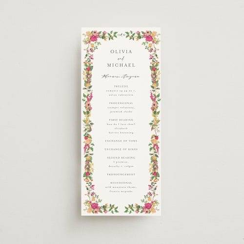 This is a tropical unique wedding programs with standard by Susan Moyal called meadow love printing on signature in standard