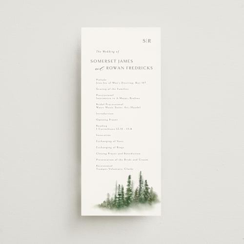 This is a evergreen unique wedding programs with standard by Melanie Kosuge called somerset printing on signature in standard