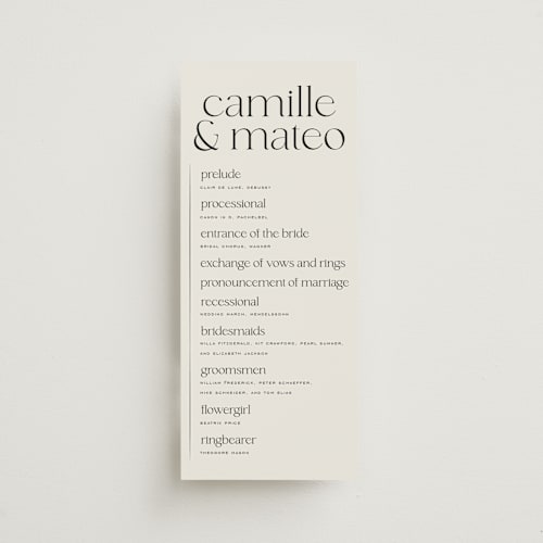 This is a latte unique wedding programs with standard by Jackie Crawford called modern monogram printing on signature in standard