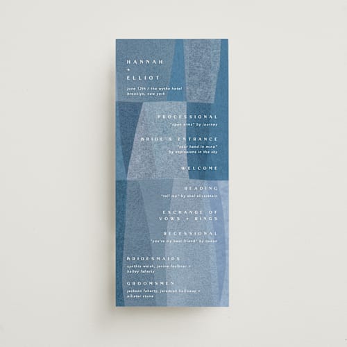 This is a seaside unique wedding programs with standard by Carrie Moradi called denim patchwork printing on signature in standard