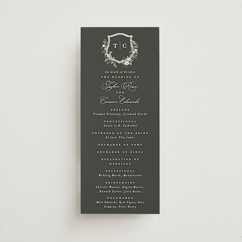 This is a granite unique wedding programs with standard by Everett Paper Goods called foliage crest printing on signature in 4x9