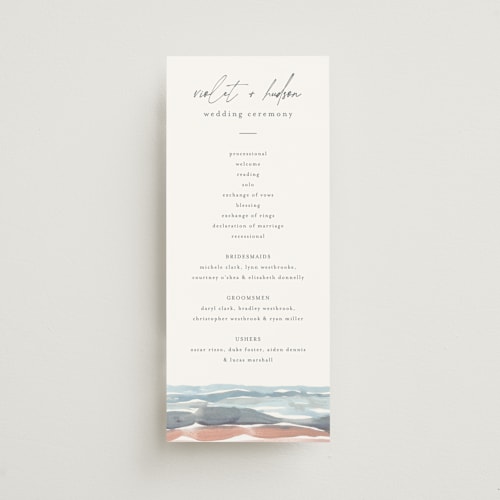 This is a beachy unique wedding programs with standard by Pixel and Hank called waves printing on signature in standard