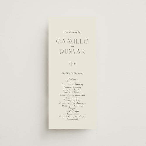 This is a onyx unique wedding programs with standard by Alaina Cherup called la graine printing on signature in standard
