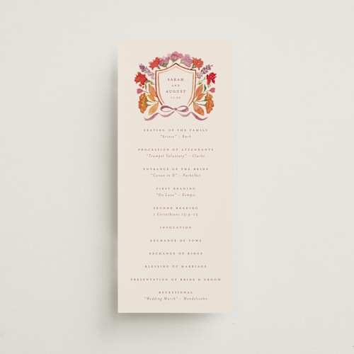 This is a autumn unique wedding programs with standard by Pink House Press called crest fall printing on signature in standard