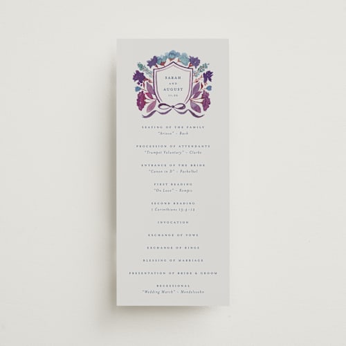 This is a winter unique wedding programs with standard by Pink House Press called crest fall printing on signature in 4x9