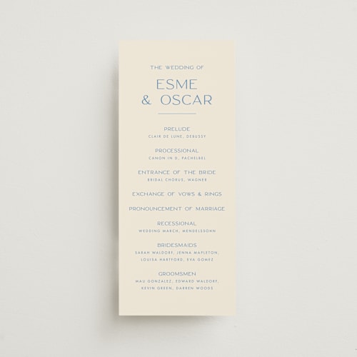 This is a cerulean unique wedding programs with standard by Ellen Schlegelmilch called brooklyn printing on signature in standard