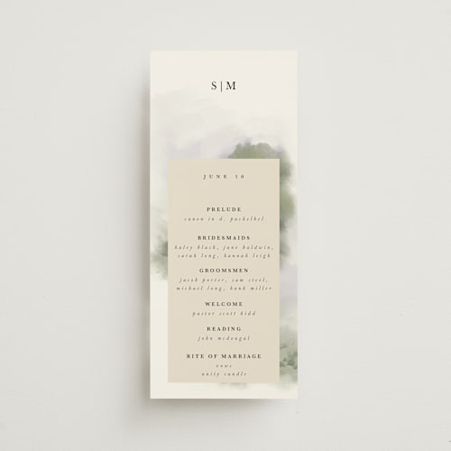 This is a moss unique wedding programs with standard by Hannah Williams called hillside printing on signature in standard