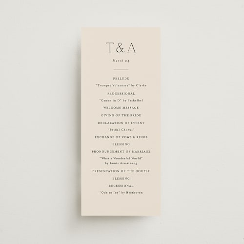 This is a linen unique wedding programs with standard by Vanessa Doyle called in love printing on signature in standard