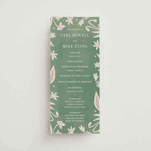 This is a emerald unique wedding programs with standard by Ani Somi called friendly flowers printing on signature in standard