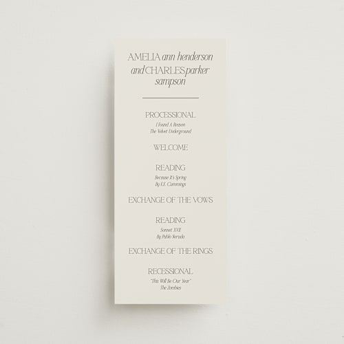 This is a stone unique wedding programs with standard by Ashlee Townsend called modernique printing on signature in standard