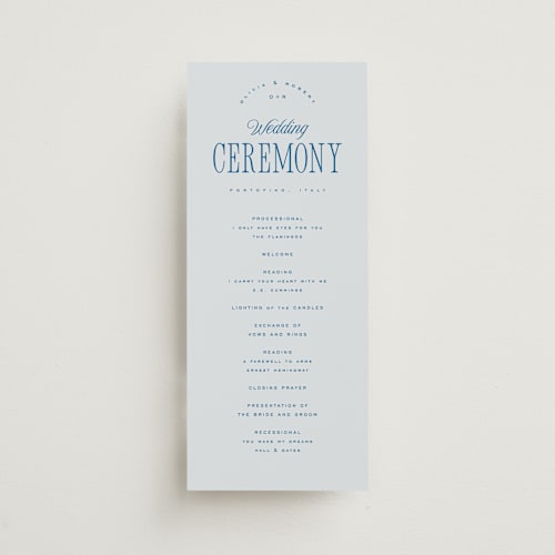 This is a ocean unique wedding programs with standard by Kelly Schmidt called riviera printing on signature in 4x9