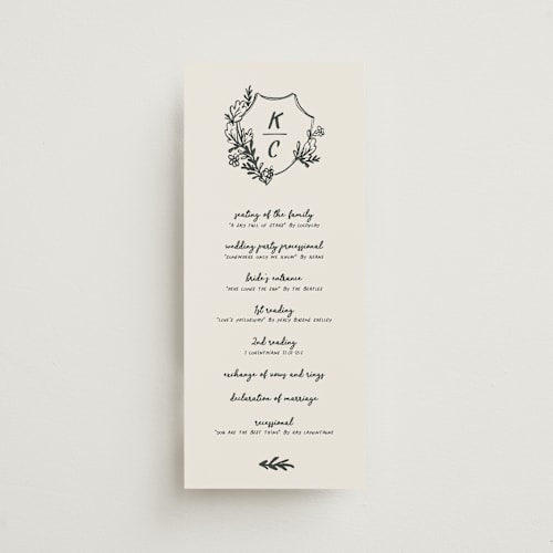This is a ink unique wedding programs with standard by Kelly Watkins called botanical crest printing on signature in standard