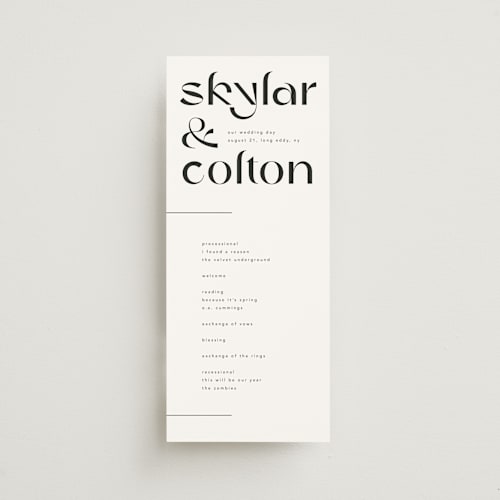 This is a ink unique wedding programs with standard by Blustery August called marcona printing on signature in standard