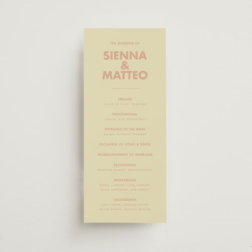 This is a salmon unique wedding programs with standard by Ellen Schlegelmilch called sienna printing on signature in standard